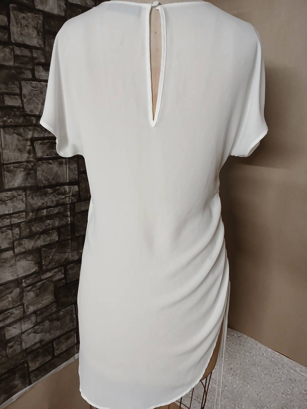Gabrielle Union  White Ruched Side Midi Dress